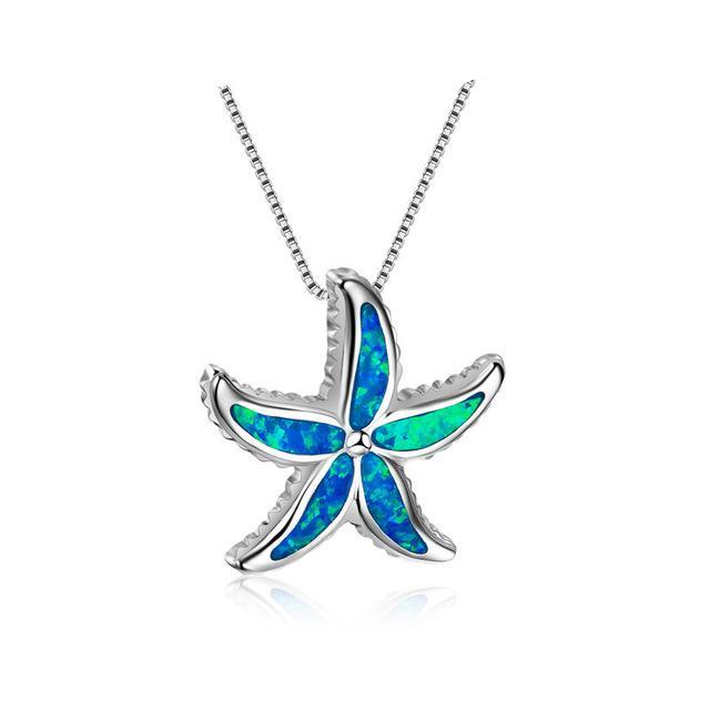 Mystic Blue Fire Opal Starfish Necklace